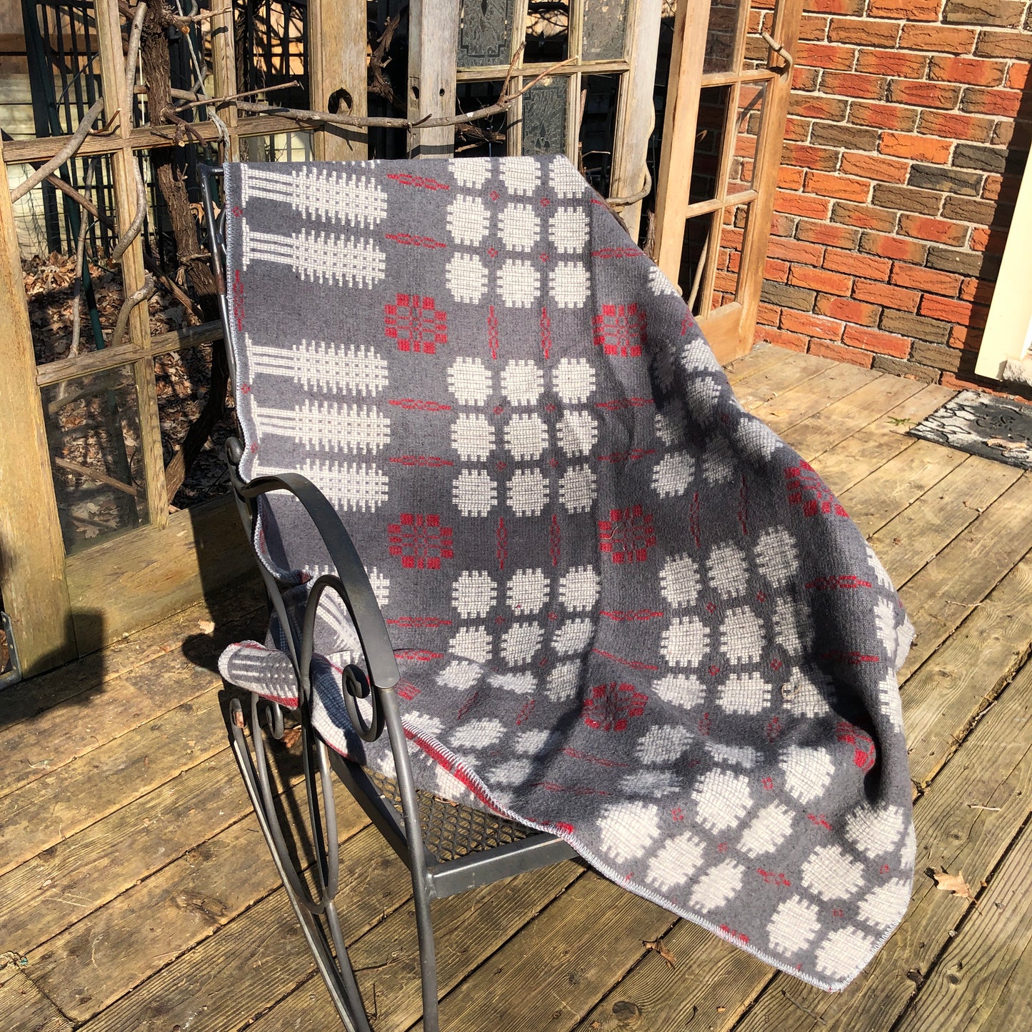 Grey Burgundy Wool Throw/Blanket 48” x 58”
