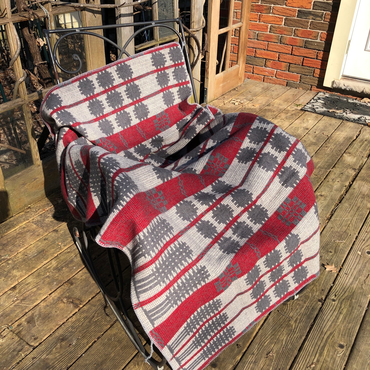 Grey Burgundy Wool Throw/Blanket 48” x 58”