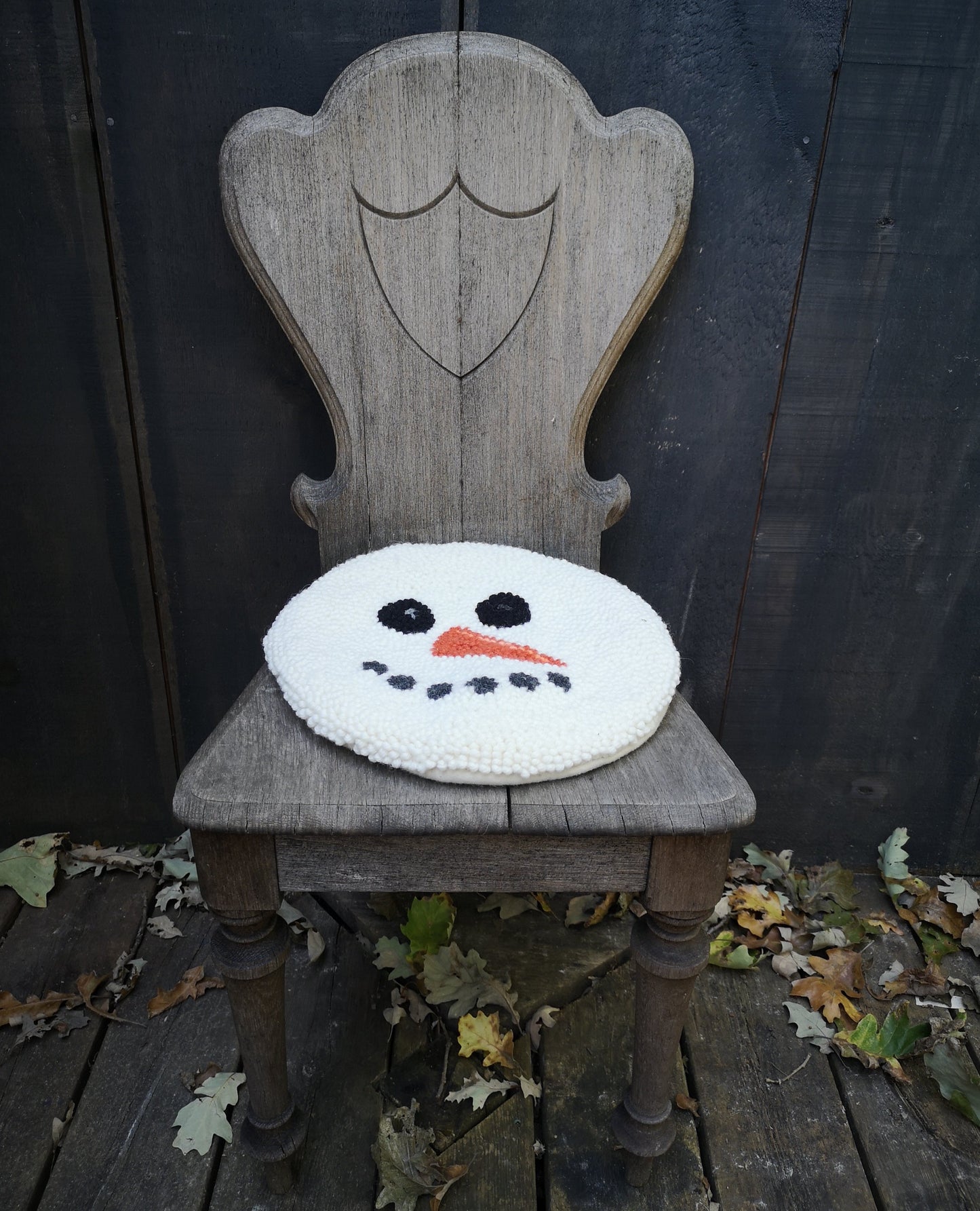 Snowman Wool Punched Chair Pad