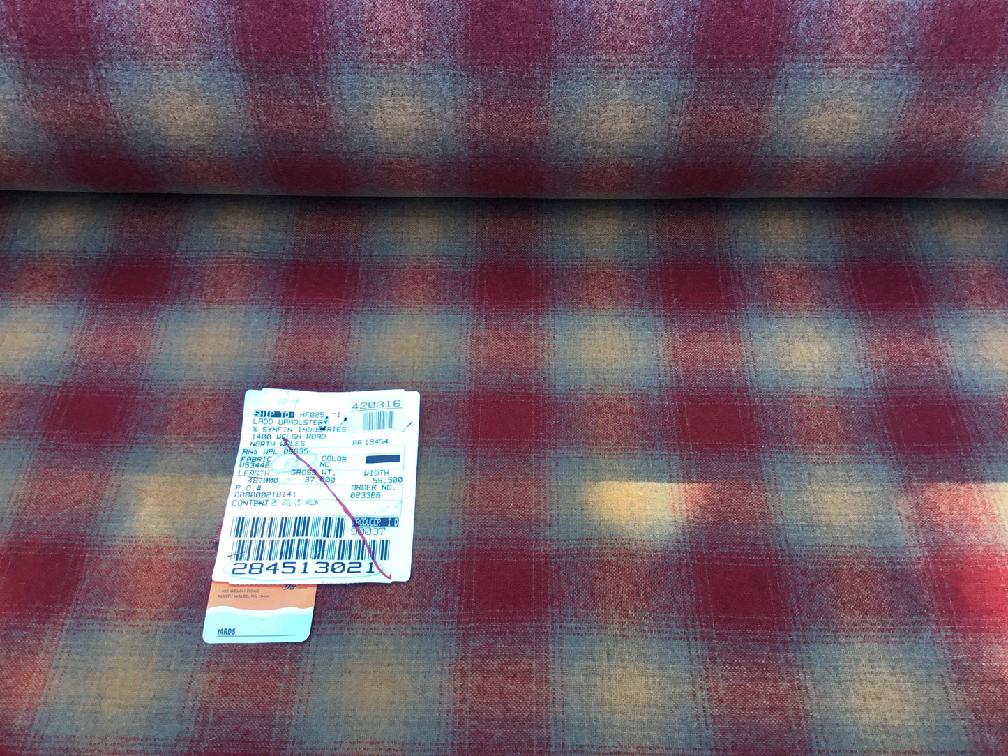 Wool Upholstery Fabric - Red, Grey and Orange