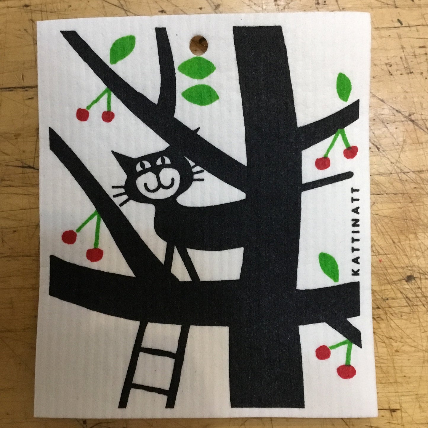 Swedish Dish Cloth - Cat in Cherry Tree