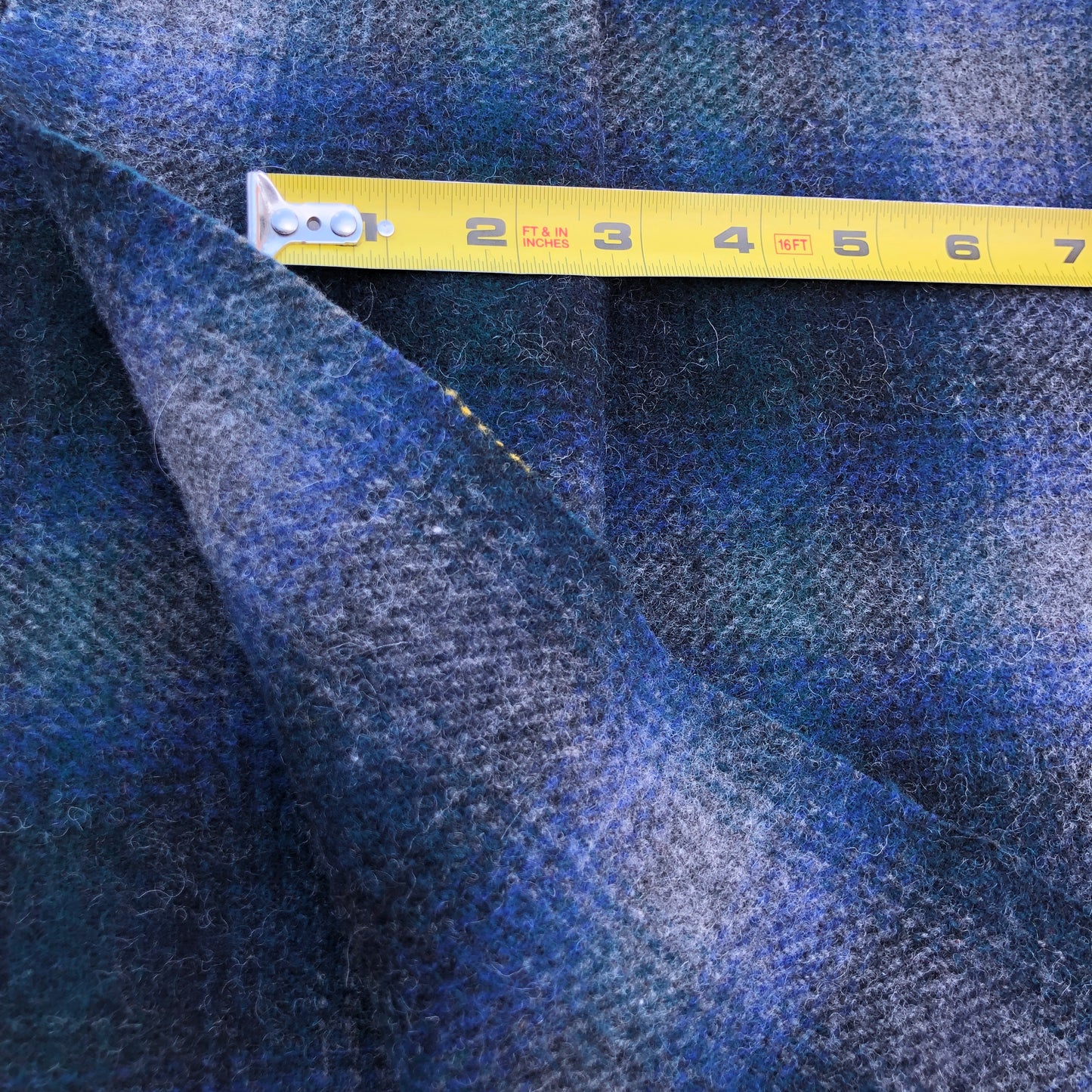 Blue/Teal Plaid Wool Fabric 32 x 52"