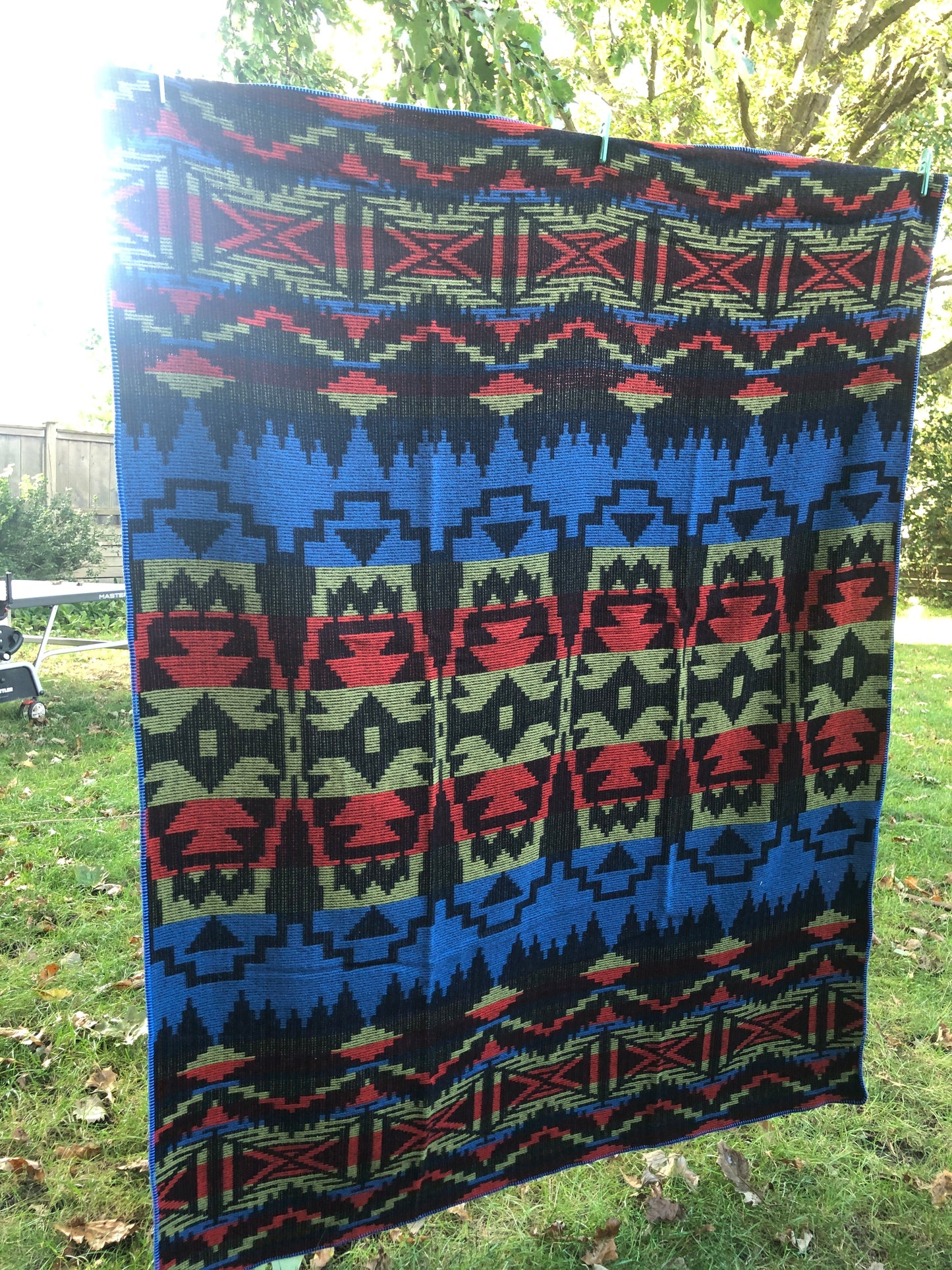 Navajo Blue/Red/Gree - Wool Blanket 56” x 72”