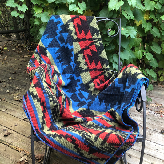 Navajo Blue/Red/Gree - Wool Blanket 56” x 72”