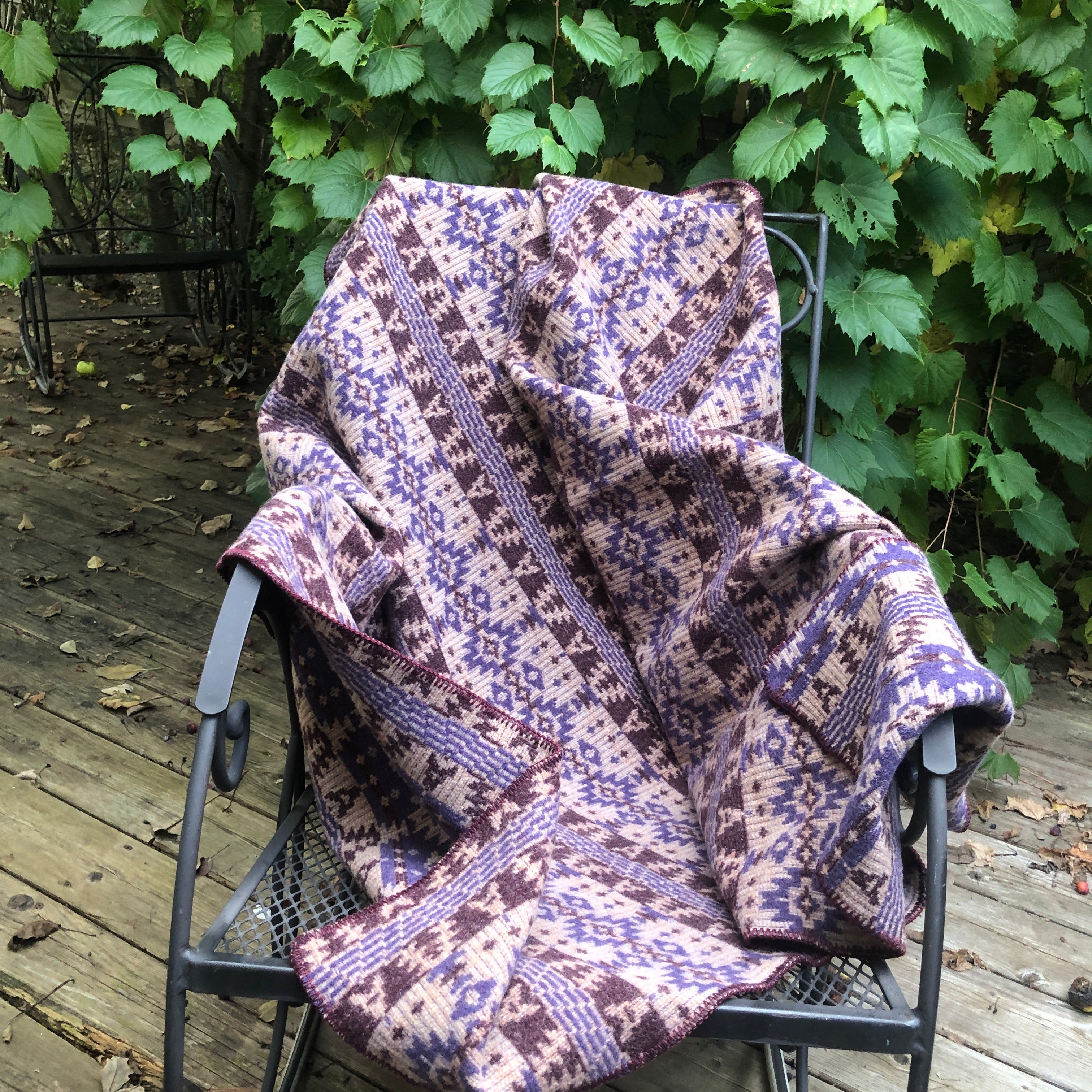 Purple Pattern Wool Blanket Throw 49 x 74